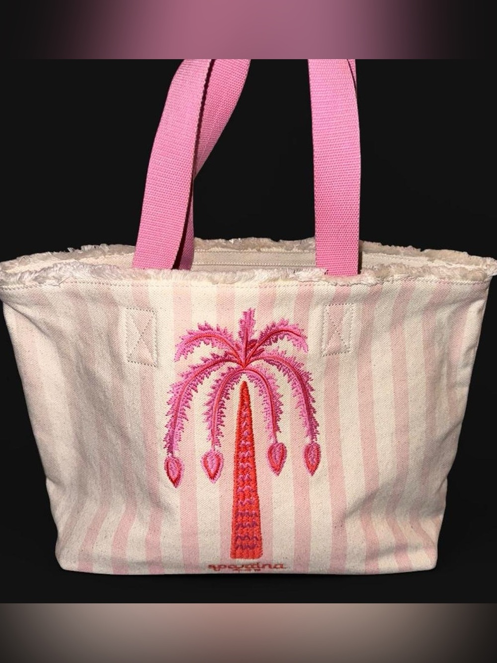NWT Spartina pink palm tree tote bag with pink vertical stripes